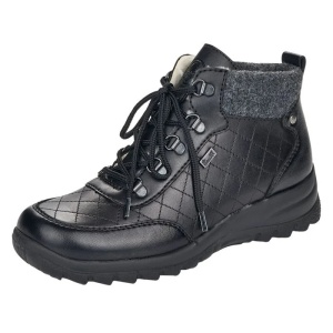 Ghete dama negru casual piele naturala impermeabile imblanite cu talpa joasa Rieker L7148-00-Negru