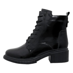 Ghete dama, negru, casual, piele naturala lacuita, cu toc, Pass Collection J8B21602-01-L-Negru