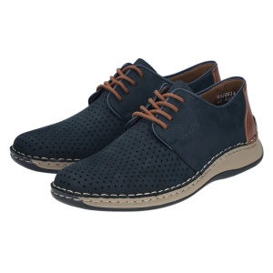 Pantofi barbati albastru casual piele naturala perforati cu talpa joasa Rieker 05226-14-Albastru