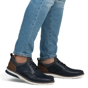 Pantofi barbati albastru inchis casual piele naturala cu talpa joasa Rieker 14450-15-Albastru-Inchis