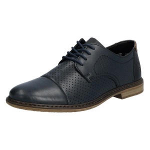 Pantofi barbati albastru inchis casual piele naturala perforati cu toc Rieker 13431-14-Albastru-Inchis