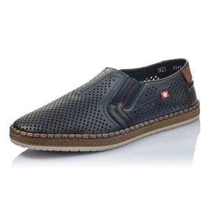 Pantofi barbati albastru inchis casual piele naturala perforati cu talpa joasa Rieker B5297-14-Albastru-Inchis