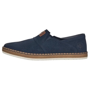 Pantofi barbati, albastru inchis, casual, piele naturala, perforati, cu talpa joasa, Rieker B5256-14-Albastru-Inchis