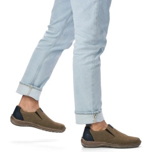Pantofi barbati bej casual piele naturala perforati cu talpa joasa Rieker 03076-64-Bej