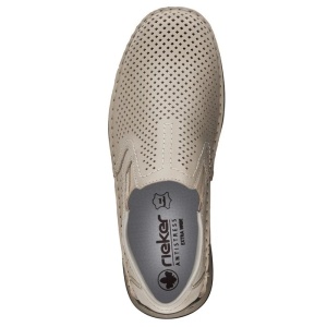 Pantofi barbati bej casual piele naturala perforati cu talpa joasa Rieker 05297-60-Bej