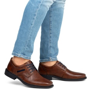 Pantofi barbati maro casual piele naturala cu toc Rieker B0803-24-Maro