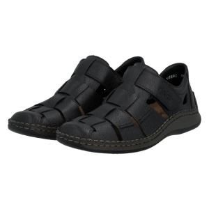 Pantofi barbati negru casual piele naturala perforati cu talpa joasa Rieker 05281-00-Negru