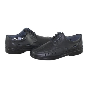 Pantofi barbati, negru, casual, piele naturala, perforati, cu talpa joasa, Nicolis 72564-Negru