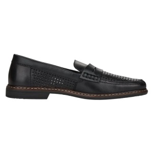 Pantofi barbati negru casual piele naturala perforati cu toc Rieker 13470-00-Negru