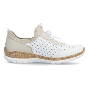 Pantofi dama alb casual piele ecologica si textil cu talpa joasa Rieker N4286-80-Alb