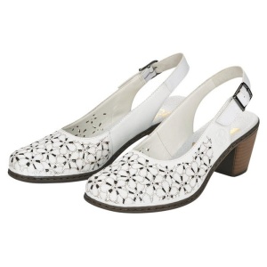 Pantofi dama alb casual piele naturala perforati cu toc Rieker 40981-80-Alb