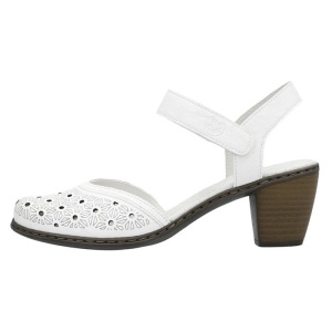 Pantofi dama, alb, casual, piele naturala, perforati, cu toc, Rieker 40991-80-Alb