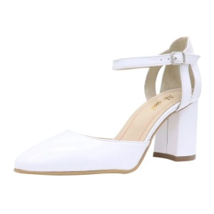 Pantofi dama alb eleganti piele naturala cu toc S1207-Alb