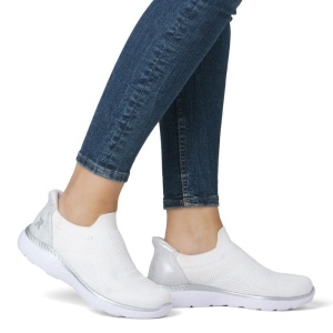 Pantofi dama alb sport textil cu talpa joasa Rieker M5072-80-Alb