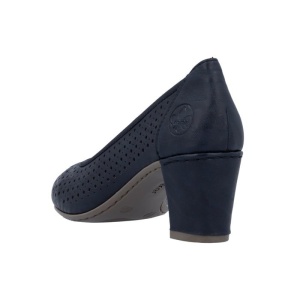 Pantofi dama albastru casual piele ecologica perforati cu toc Rieker 41057-14-Albastru