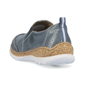 Pantofi dama albastru casual piele naturala cu talpa joasa Rieker N4274-12-Albastru