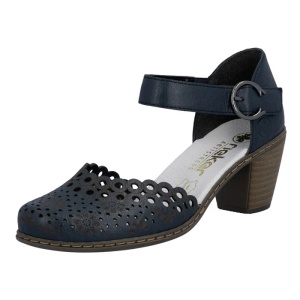 Pantofi dama albastru casual piele naturala perforati cu toc Rieker 40902-14-Albastru