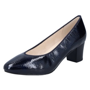 Pantofi dama albastru elegant piele ecologica lacuita cu toc Rieker 44650-14-Albastru