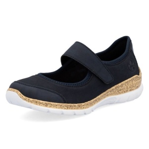 Pantofi dama albastru inchis casual piele ecologica cu talpa joasa Rieker N42B0-14-Albastru-Inchis