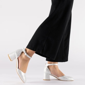 Pantofi dama argintiu eleganti piele ecologica cu toc Rieker 44762-90-Argintiu