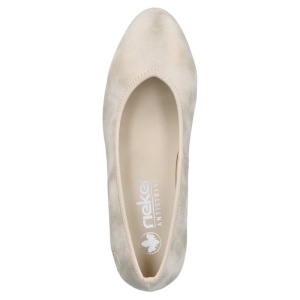 Pantofi dama auriu casual piele ecologica cu toc Rieker 44650-91-Auriu