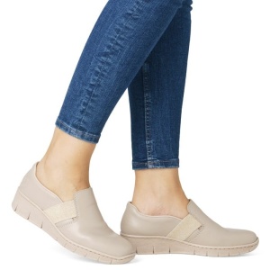Pantofi dama bej casual piele naturala cu talpa joasa Rieker 53784-60-Bej