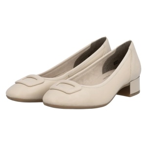 Pantofi dama bej casual piele naturala cu toc Rieker 43453-62-Bej