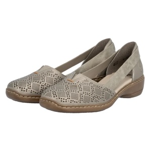 Pantofi dama bej casual piele naturala perforati cu talpa joasa Rieker 41351-90-Bej