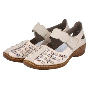 Pantofi dama bej casual piele naturala perforati cu talpa joasa Rieker 41369-60-Bej