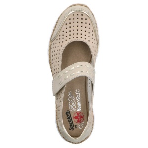 Pantofi dama bej casual piele naturala perforati cu talpa joasa Rieker N4257-60-Bej
