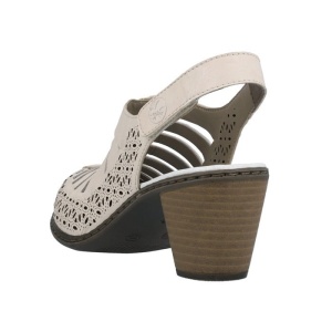 Pantofi dama bej casual piele naturala perforati cu toc Rieker 40959-60-Bej