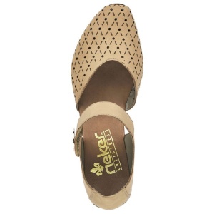 Pantofi dama bej casual piele naturala perforati cu toc Rieker 43760-60-Bej
