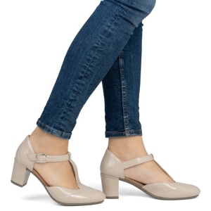 Pantofi dama bej elegant piele ecologica cu toc Rieker 41087-60-Bej