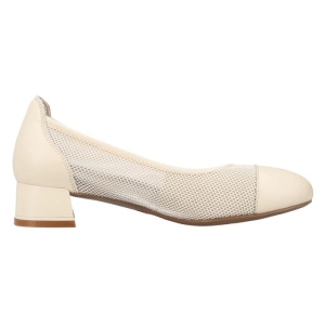 Pantofi dama bej elegant piele naturala perforati cu toc Rieker 45065-80-Bej