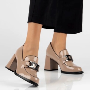 Pantofi dama bej eleganti piele naturala lacuita cu toc Filippo DP4901-24-BE-Bej