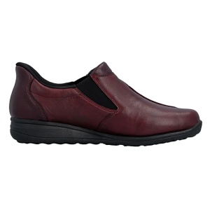 Pantofi dama bordo casual piele naturala cu talpa joasa Rieker 47253-35-Bordo