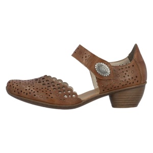 Pantofi dama, maro, casual, piele naturala, perforati, cu toc, Rieker 43753-22-Maro