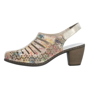 Pantofi dama, multicolor, casual, piele naturala, perforati, cu toc, Rieker 40959-90-Multicolor