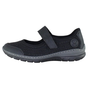 Pantofi dama, negru, casual, piele ecologica, perforati, cu talpa joasa, Rieker L32B5-00-Negru