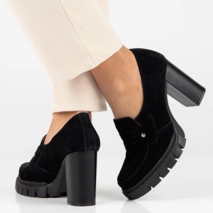 Pantofi dama negru casual piele intoarsa cu toc Filippo DP4671-24-BK-Negru