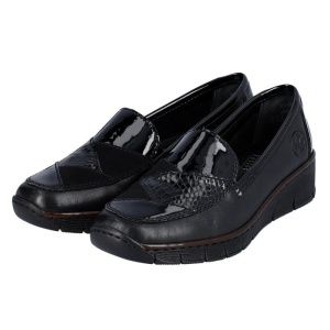 Pantofi dama negru casual piele naturala cu talpa joasa Rieker 53785-00-Negru