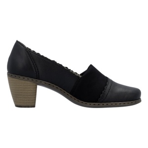 Pantofi dama negru casual piele naturala cu toc Rieker 40911-00-Negru