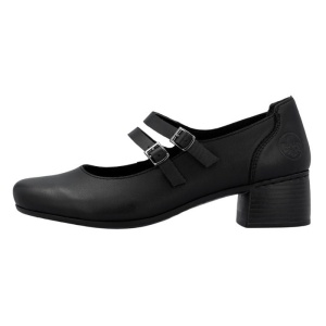 Pantofi dama, negru, casual, piele naturala, cu toc, Rieker 41651-00-Negru