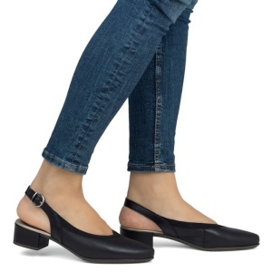 Pantofi dama negru casual piele naturala cu toc Rieker 47063-00-Negru