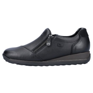 Pantofi dama, negru, casual, piele naturala, impermeabili, cu talpa joasa, Rieker 44265-00-Negru