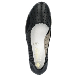 Pantofi dama negru casual piele naturala perforati cu toc Rieker 40952-00-Negru