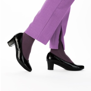 Pantofi dama negru elegant piele ecologica lacuita cu toc Rieker 44650-02-Negru