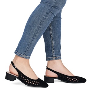 Pantofi dama negru eleganti piele intoarsa perforati cu toc Rieker 43457-00-Negru