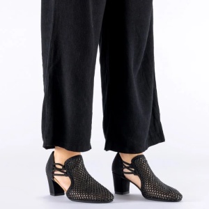 Pantofi dama negru eleganti textil cu toc Rieker 41052-00-Negru
