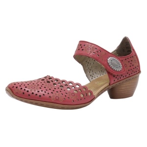 Pantofi dama rosu casual piele naturala perforati cu toc Rieker 43753-33-Rosu